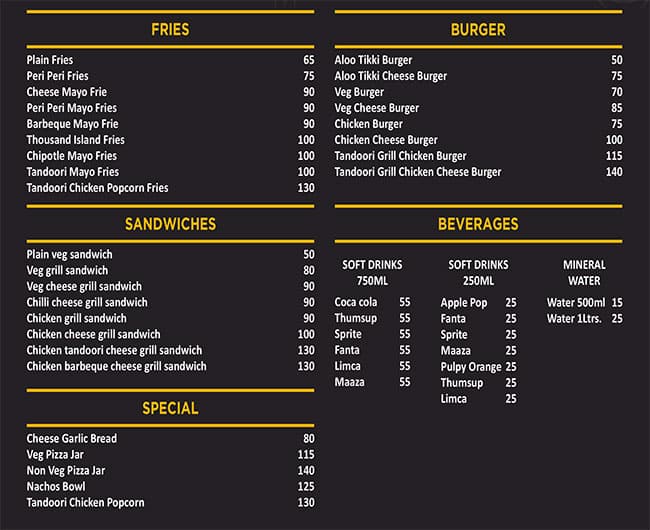 Menu of Munchies, Mumbai CST Area, Mumbai