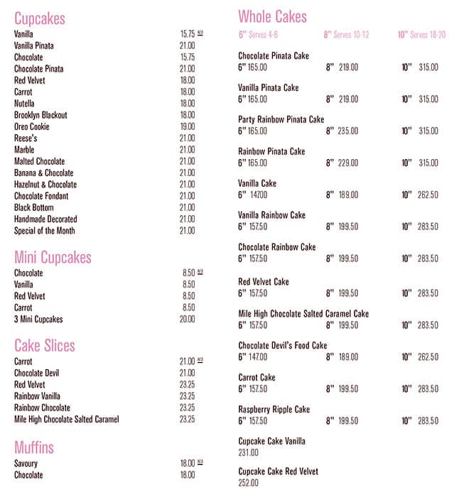 Menu at Hummingbird Bakery, Dubai, LG 106 Financial Center Rd