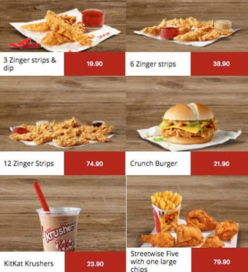 Menu at KFC restaurant, Krugersdorp, Market