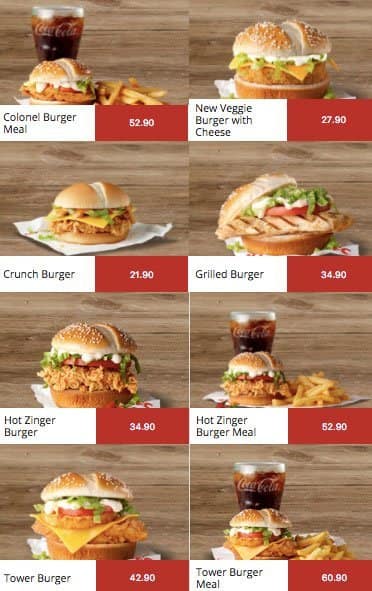 KFC Speisekarte
