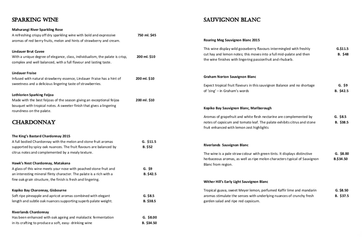 Menu at The Salty Dog Inn pub & bar, Snells Beach