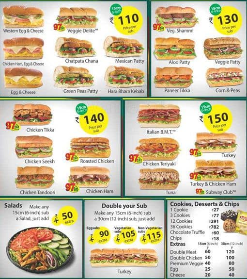 subway menu prices