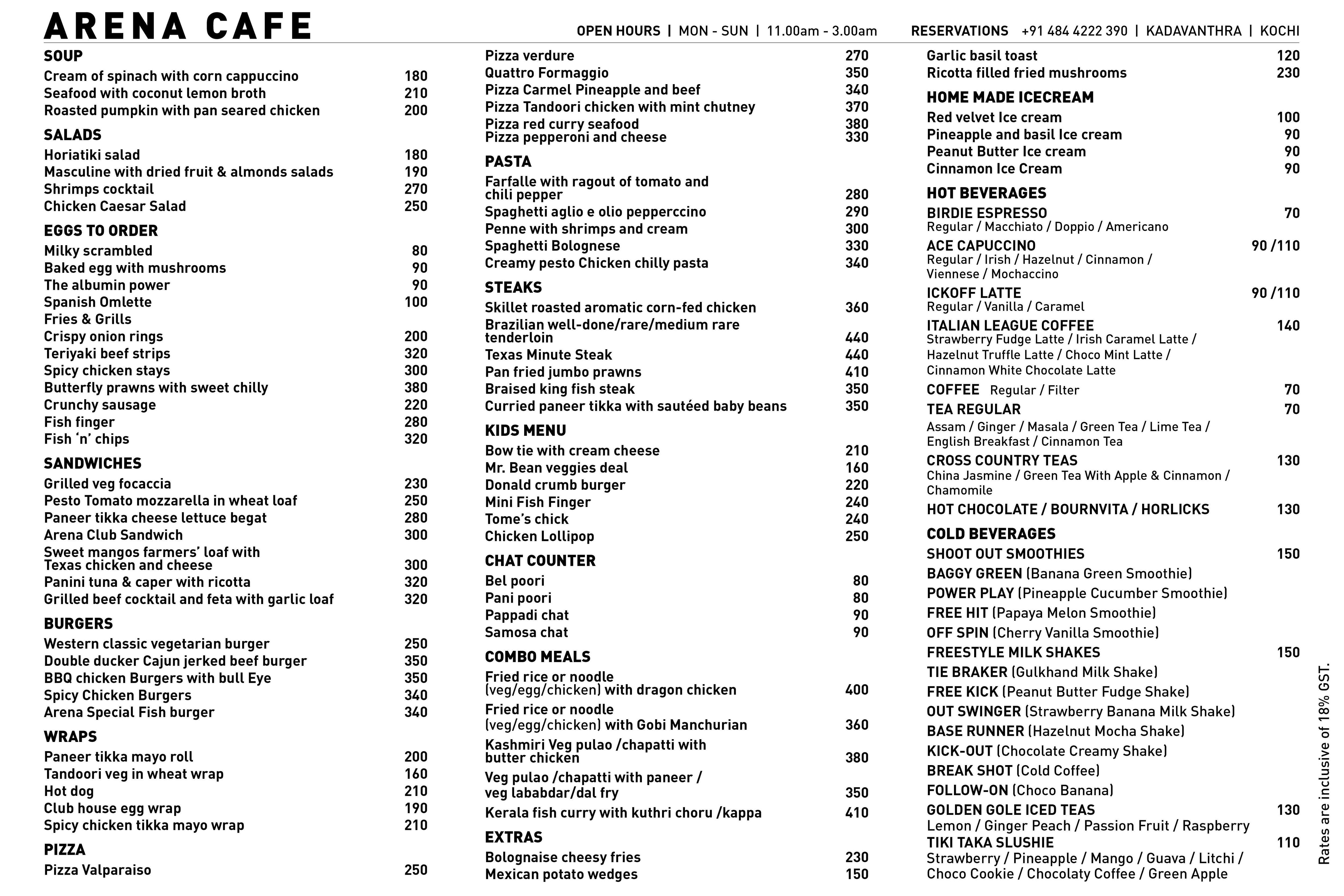 Arena Cafe Menu, Menu for Arena Cafe, Kadavanthra, Kochi - Zomato