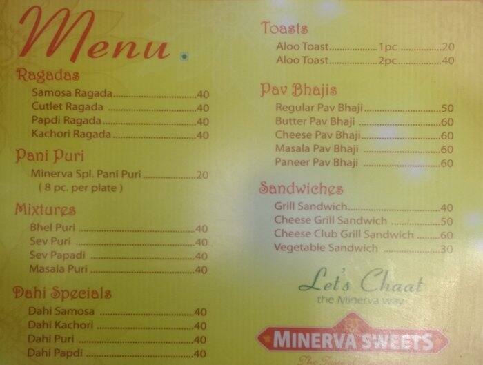 Minerva Sweets Menu, Menu for Minerva Sweets, Mehdipatnam, Hyderabad