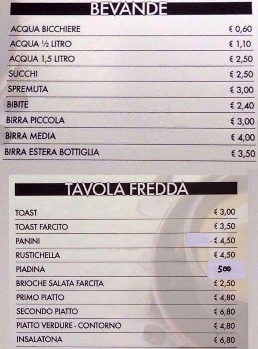 Menu di Caffé Carducci 