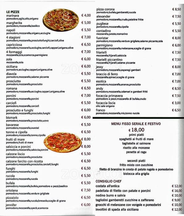 Menu di Bar Pizzeria Corona 