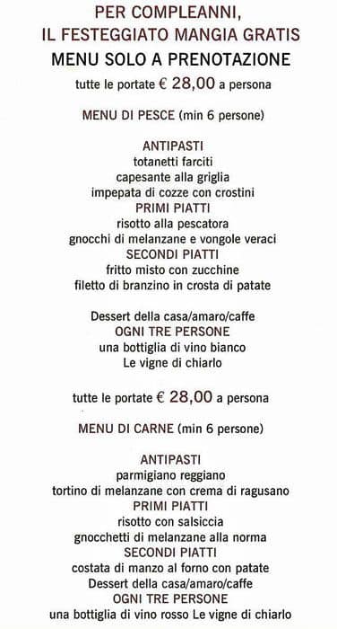 Menu di Bar Pizzeria Corona 