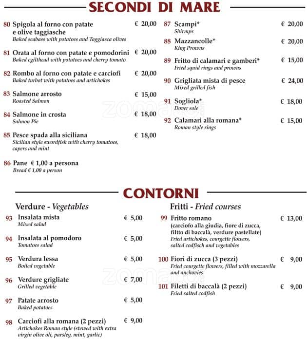 Menu di Vacanza Romana 