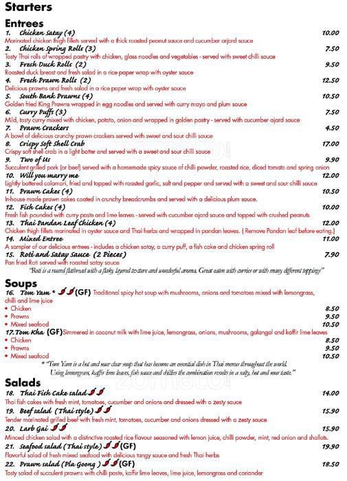 Siam Thai South Bank Menu, Menu for Siam Thai South Bank, Southbank ...