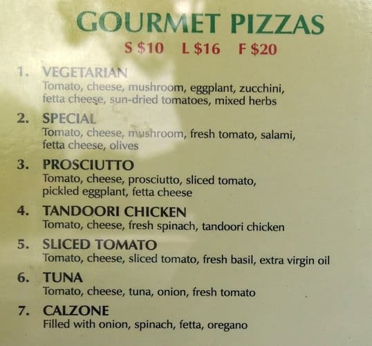 Menu at Aussie Pizza pizzeria, Heidelberg West