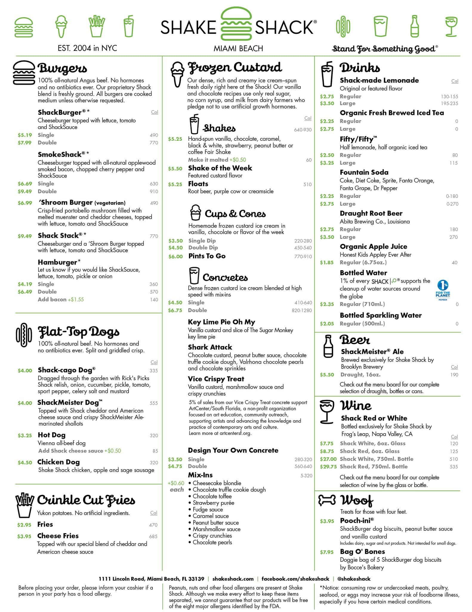 Shake Shack Menu Menu For Shake Shack South Beach Miami Urbanspoon 