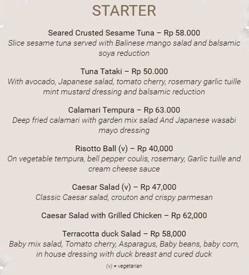 Terra Cotta Menu, Menu for Terra Cotta, Ubud, Bali Zomato Indonesia