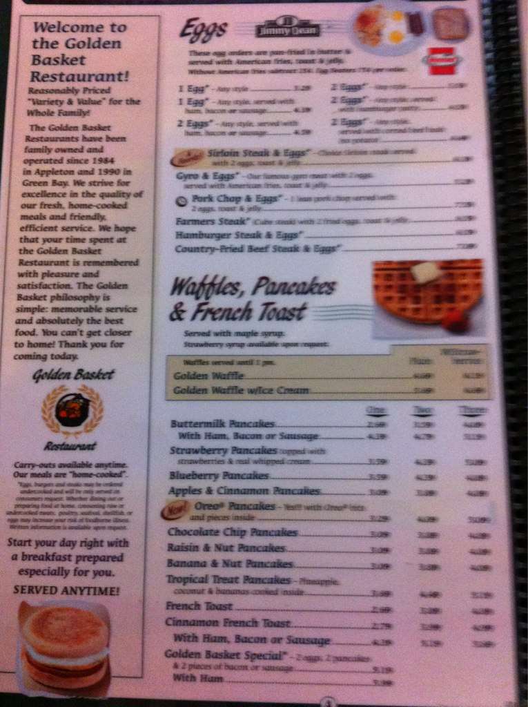 Menu at Golden Basket Restaurant, Green Bay