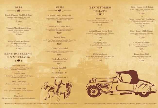 Menu of Vintage Kitchen, Ambala Road, Zirakpur