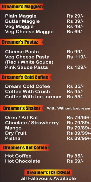 Menu of Day Dreamer's Cafe, Lonavala, Pune