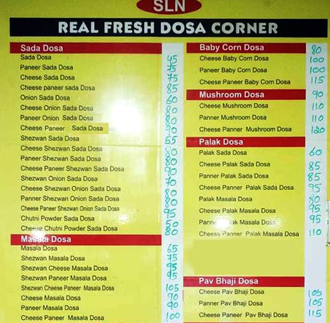 Real Fresh Dosa Corner menu