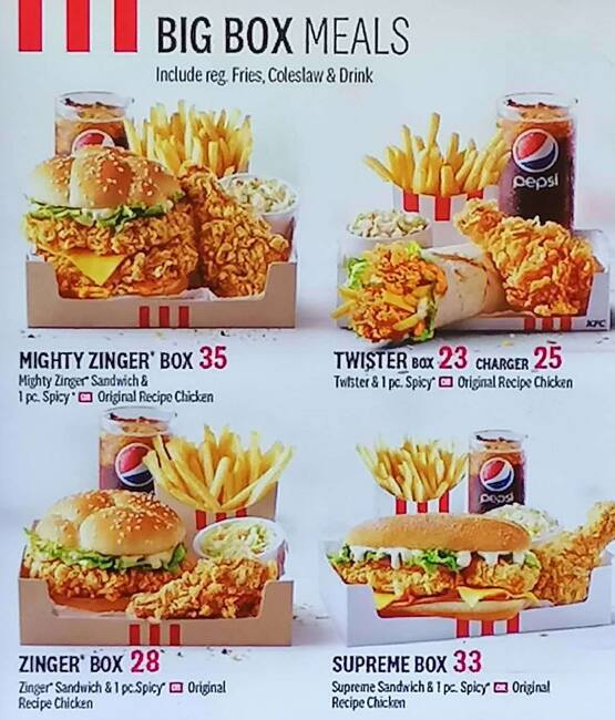 Menu at KFC restaurant, Abu Dhabi, Unnamed Road