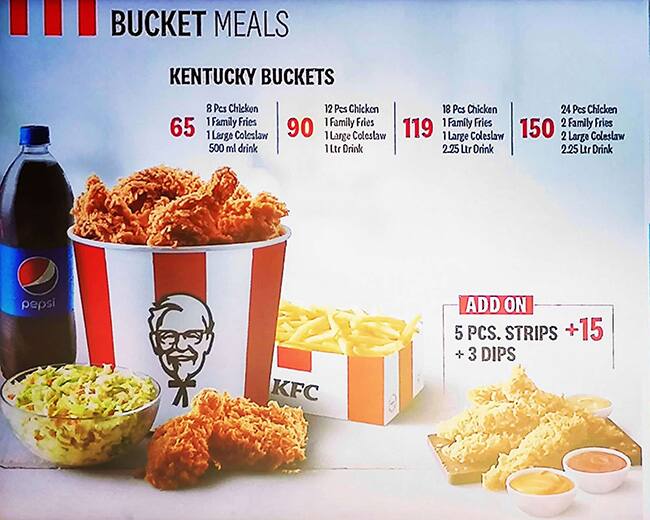Menu at KFC restaurant, Abu Dhabi, Yas Mall