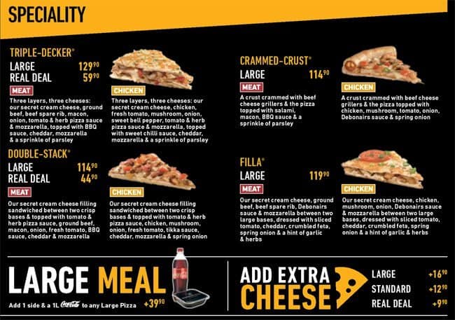 Menu At Debonairs Pizza Pizzeria, Centurion, Highlands Shopping Centre