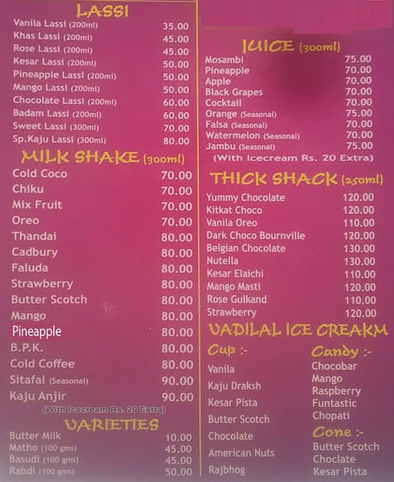 Menu at krishna cold drinks, Ahmedabad, 5 Antriksh Complex
