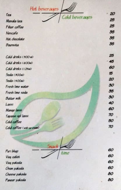 Hotel Tapasvi menu