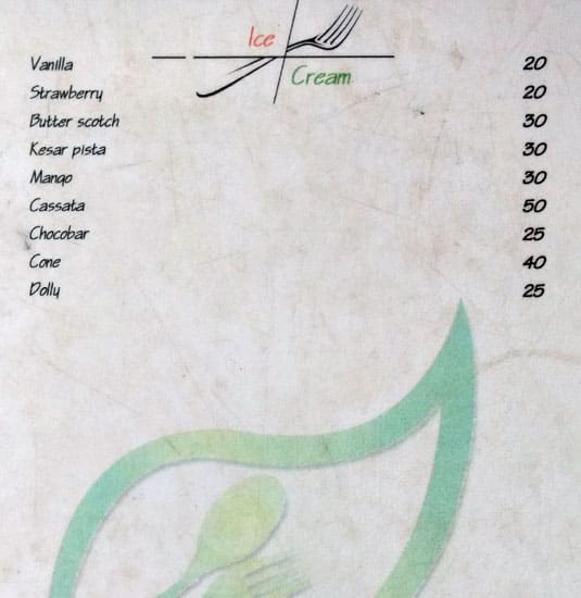 Hotel Tapasvi menu