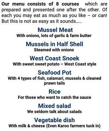 Menu at De Vette Mossel @ Harties restaurant, Hartbeespoort