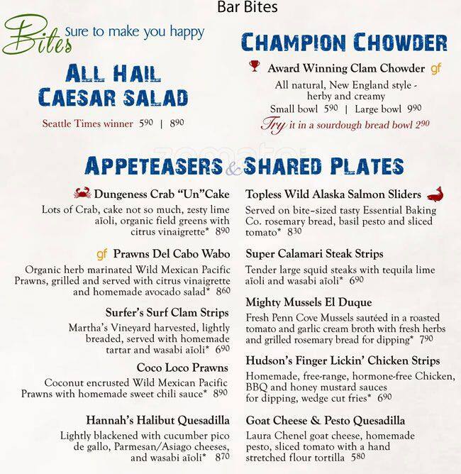 Menu at Duke's Seafood restaurant, Seattle, Alki Ave SW