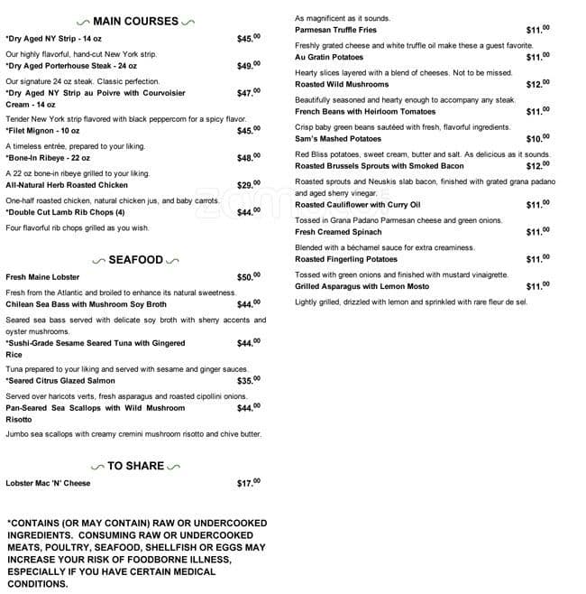 Menu at The Capital Grille restaurant, Fort Worth