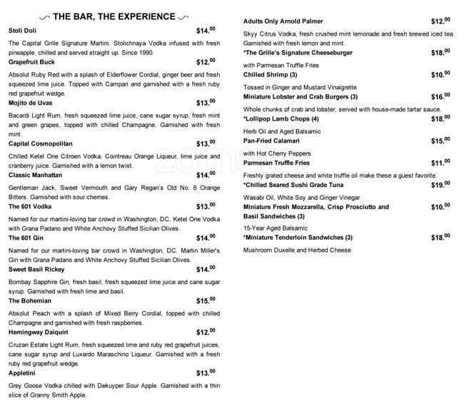 Menu at The Capital Grille restaurant, Fort Worth