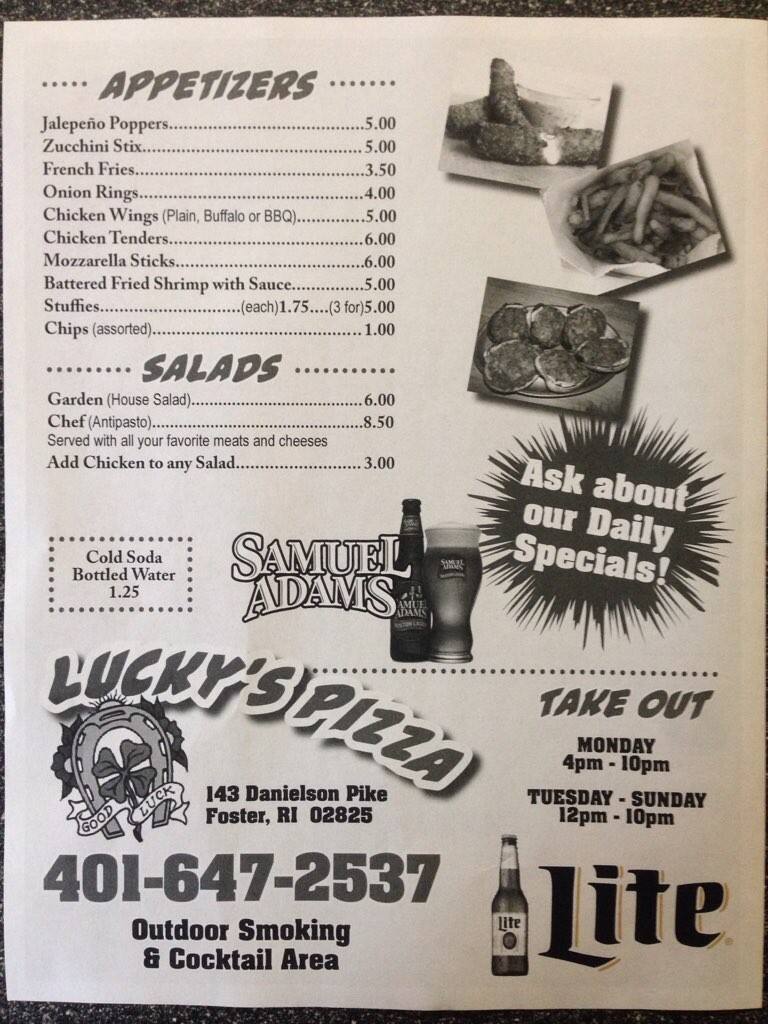 Lucky S Tavern Pizza Menu Menu For Lucky S Tavern Pizza