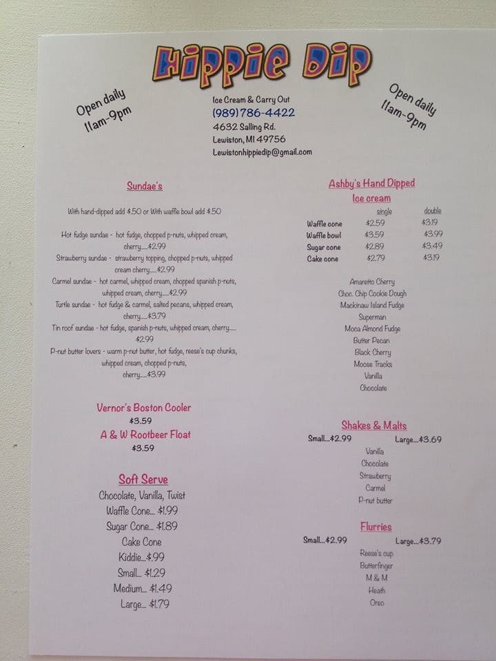 Hippie Dip Menu, Menu for Hippie Dip, Lewiston, Lewiston Urbanspoon