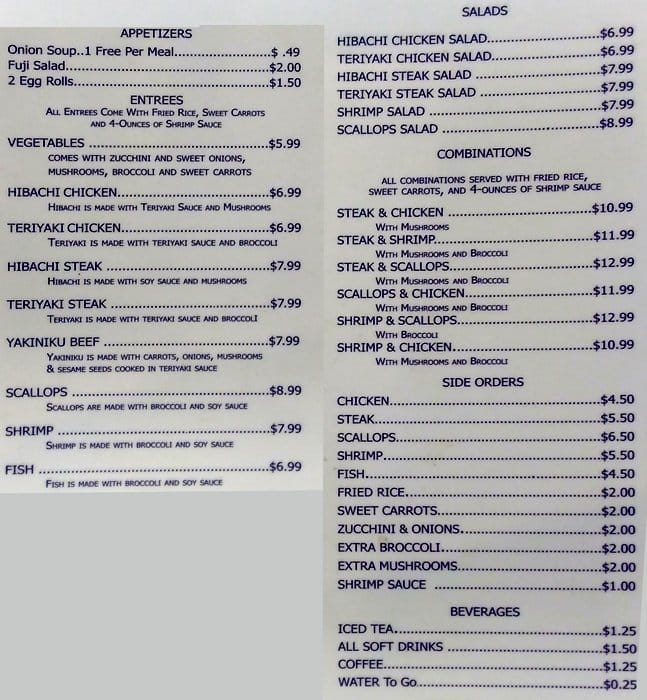 Fuji Yama Menu, Menu for Fuji Yama, Brevard, Brevard Urbanspoon/Zomato