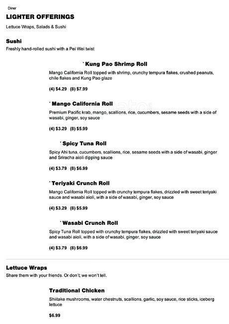 Pei Wei Asian Diner Menu, Menu for Pei Wei Asian Diner, Midwest City, Oklahoma City - Urbanspoon ...