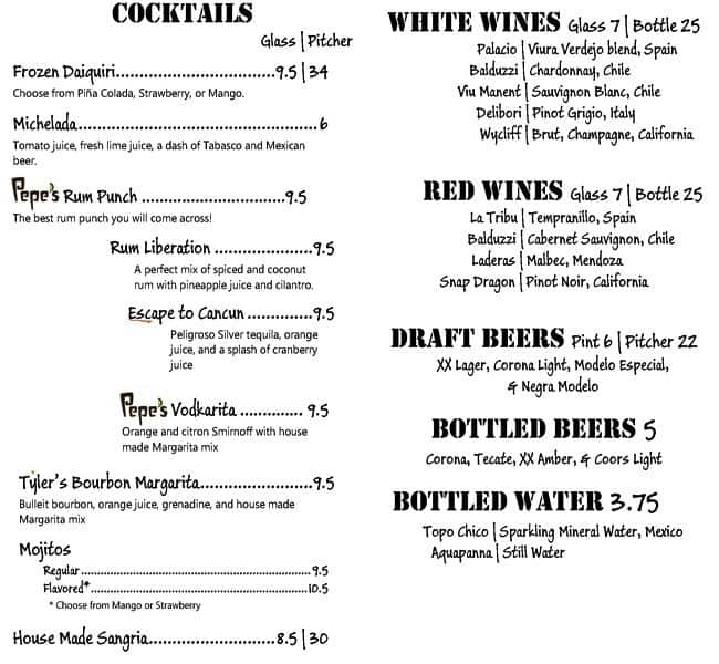 Menu at Pepe's Cantina pub & bar, Winter Park, 433 W New England Ave A