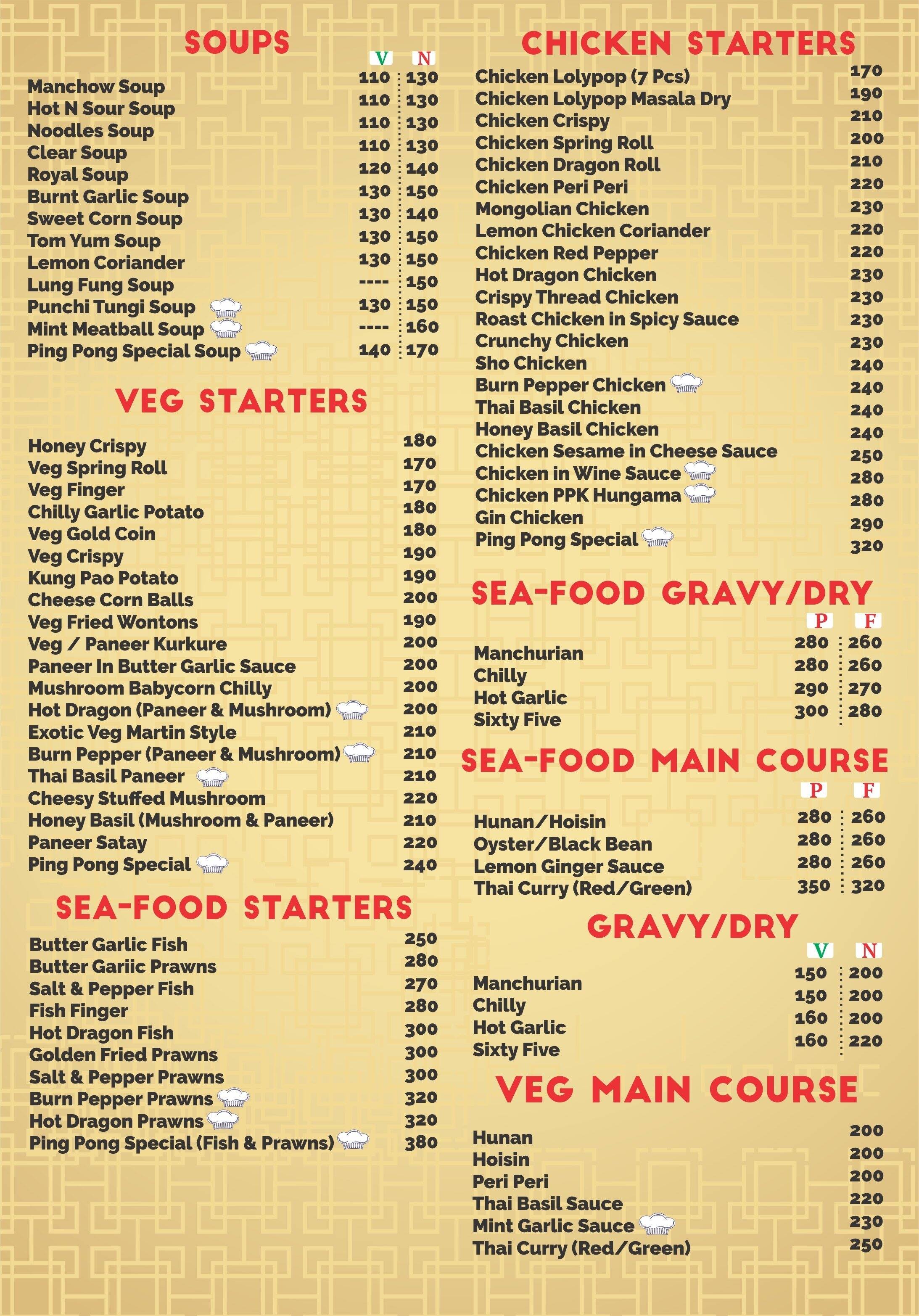 Ping Pong Kitchen Menu For Vasant Vihar Ping Pong Kitchen Menu