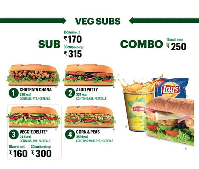 Menu at Subway, Coimbatore, Unit G06 And G07