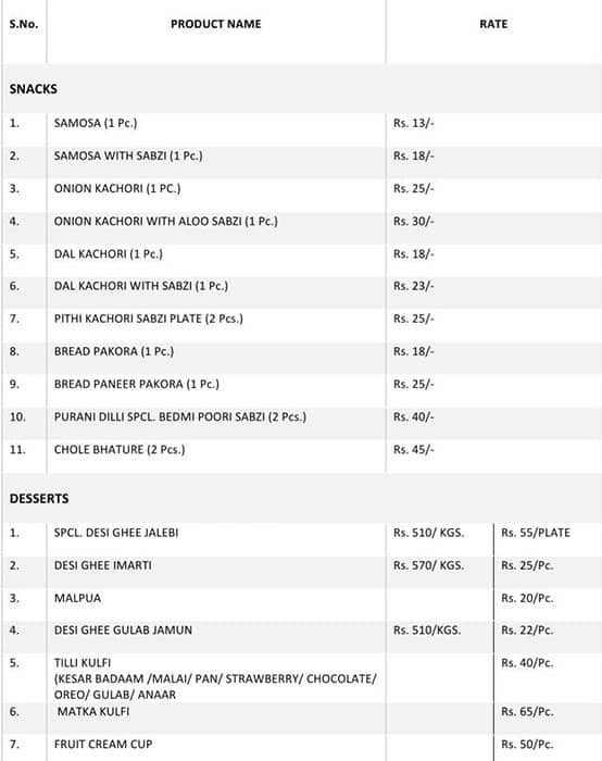 Bhikharam Chandmal menu