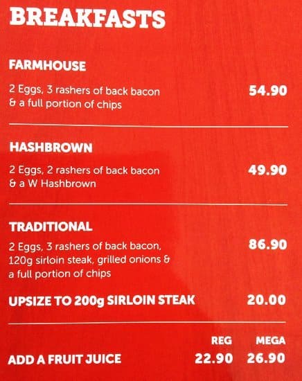 Wimpy Engen Aveling Speisekarte