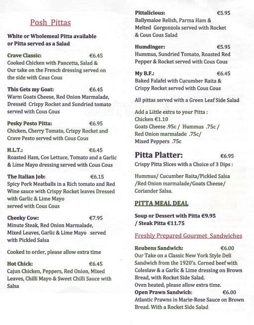 Crave Cafe Menu, Menu for Crave Cafe, South City West, Dublin - Zomato ...