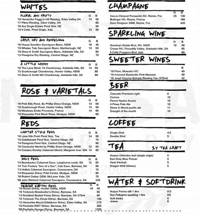 Menu at Pink Salt restaurant, Double Bay