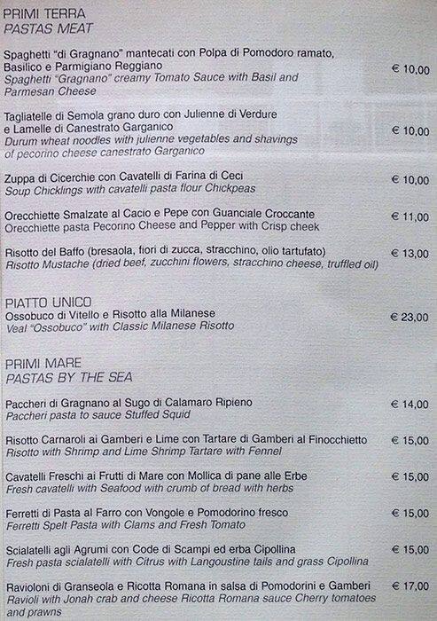 Menu di Ristorante Controvento Enoteca del Gusto 