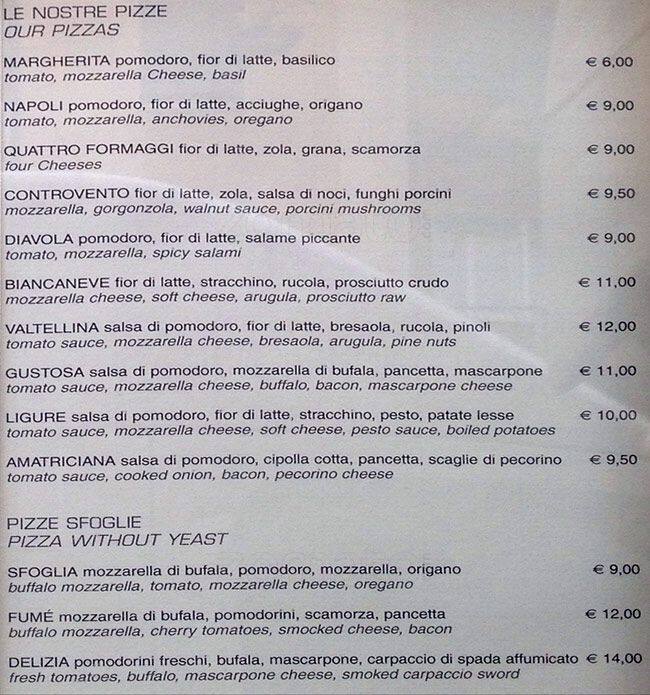 Menu di Ristorante Controvento Enoteca del Gusto 