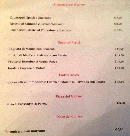 Menu di Ristorante Controvento Enoteca del Gusto 