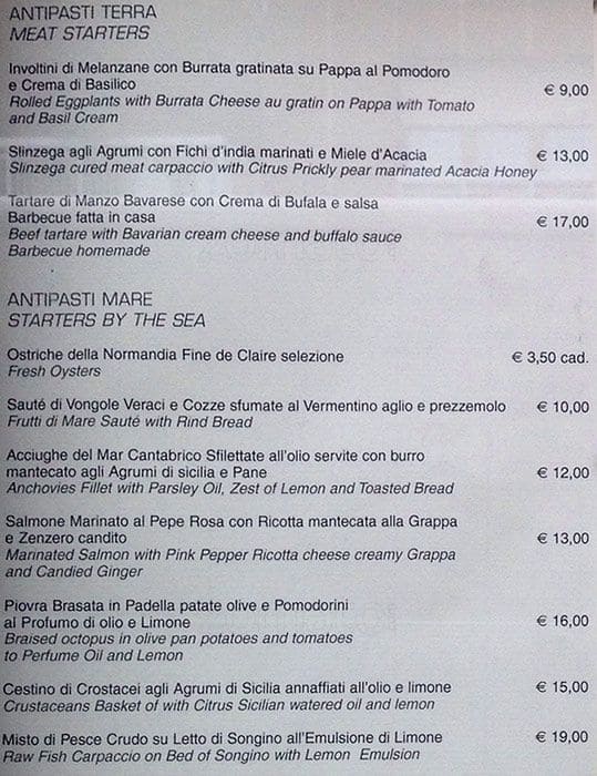 Menu di Ristorante Controvento Enoteca del Gusto 