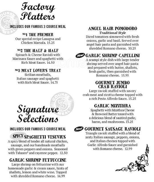 Menu at Old Spaghetti Factory restaurant, San Jose