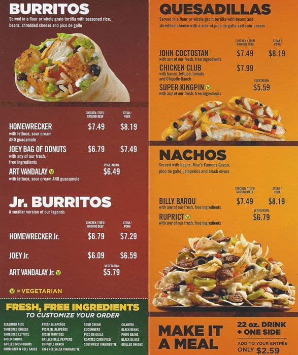 Moe s Southwest Grill Menu Urbanspoon Zomato