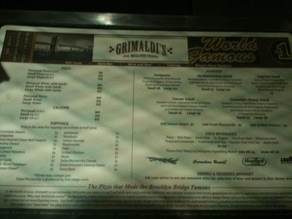 Grimaldi's Pizzeria Menu, Menu for Grimaldi's Pizzeria, Gilbert