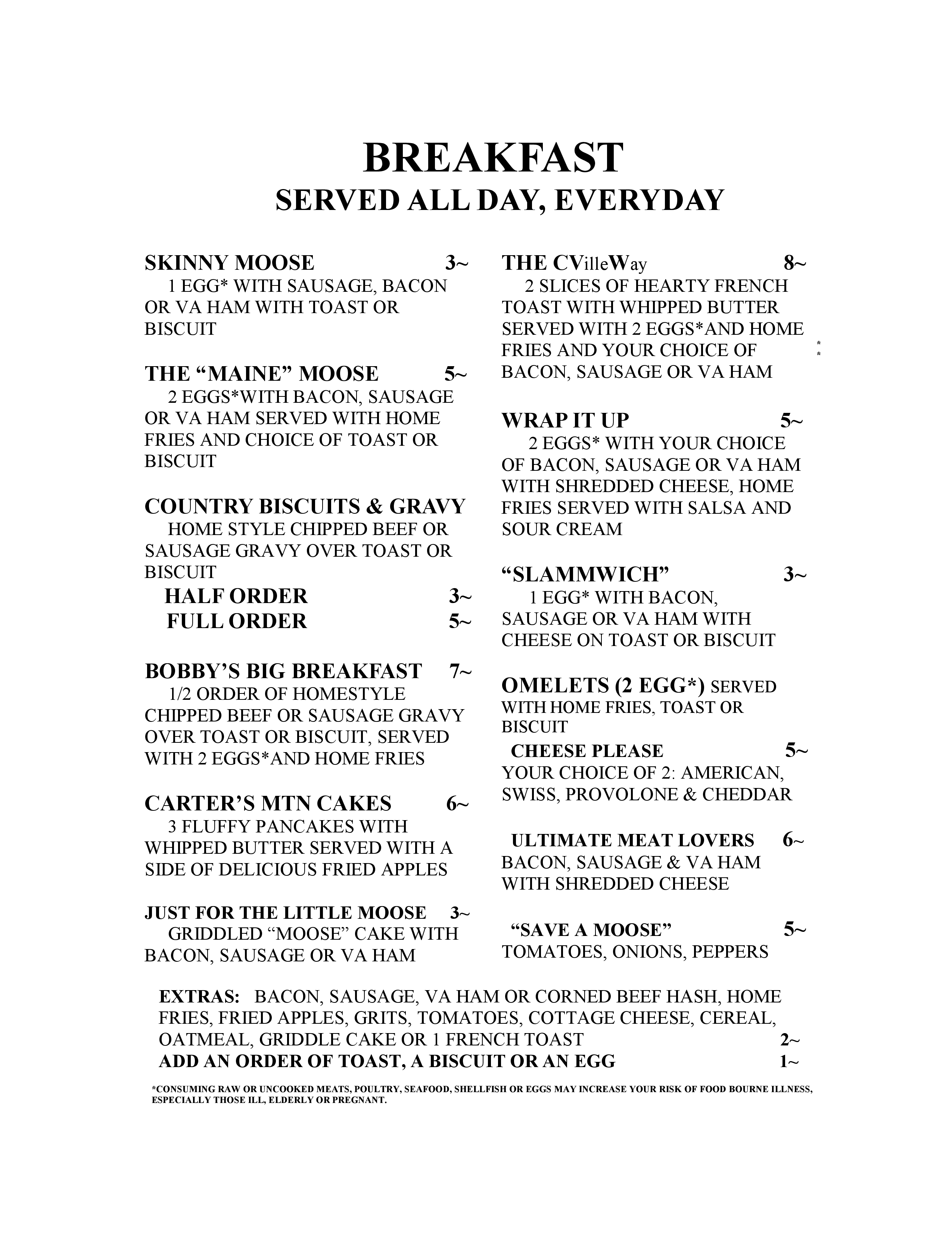 Menu at Moose's By The Creek restaurant, Charlottesville, Monticello Rd