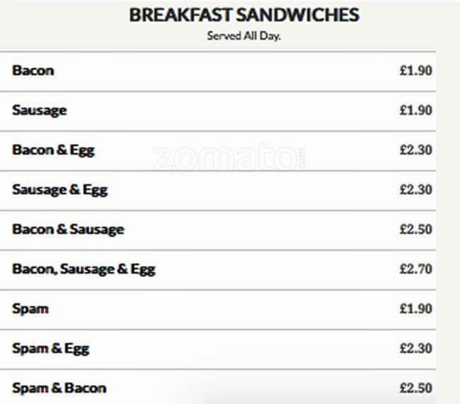 The Lunch Box menu